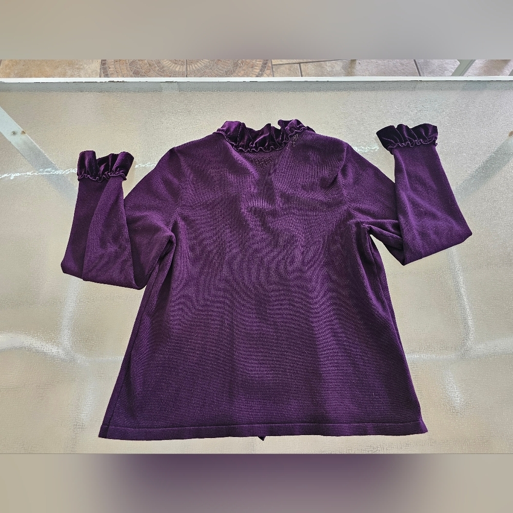 Elementz Woman's Purple Velvet Ruffle Cardigan Sweater XL Romantic Gothic Retro - Picture 10 of 13